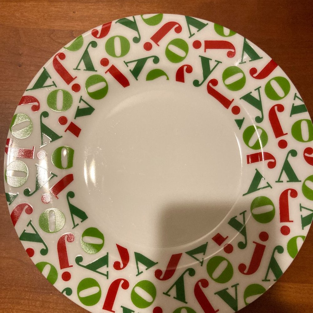 Crate and Barrel 8" Holiday Christmas Dessert/Salad Joy Plate NEW! 3 available - Picture 1 of 2